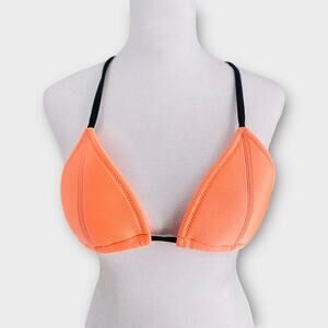 Triangl Neoprene Scuba Neon Orange Triangle String Tie Bikini Top Small